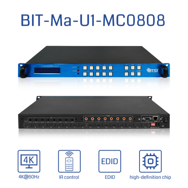 8 Inputs 8 Outputs HDMI Matrix Switch 4K60 Video Wall Controller with EDID Management for Large Screen Display