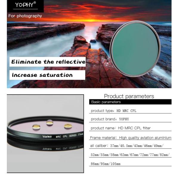 HD MRC Polarizing Filters Remove Reflective Light CPL Filter for Landscape Photography