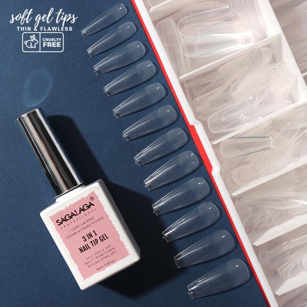 Selling Units Single item SAGALAGA Long Coffin Tips Nail 3xl Full Cover Soft Gel Tips for Press on Nail Transparent Tip
