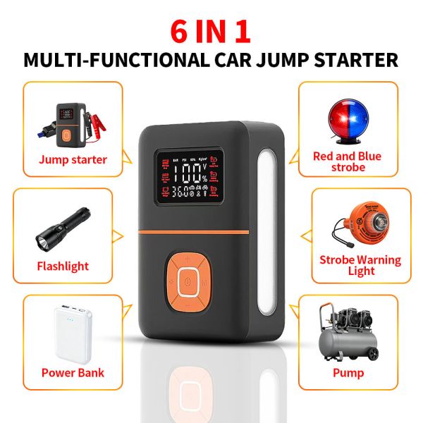 2 In 1 Car Jump Starter Auto Emergency Power Supply With Air Compressor 8000mAh 12000mAh 16000mAh
