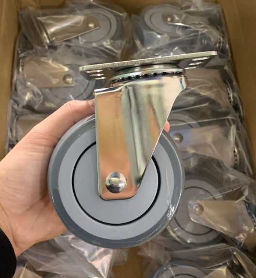 NEW Stainless Steel Workmanship 4 Inch 100mm Rotation Grey Thermoplastic Rubber TPR Noiseless Caster Rubber Wheel