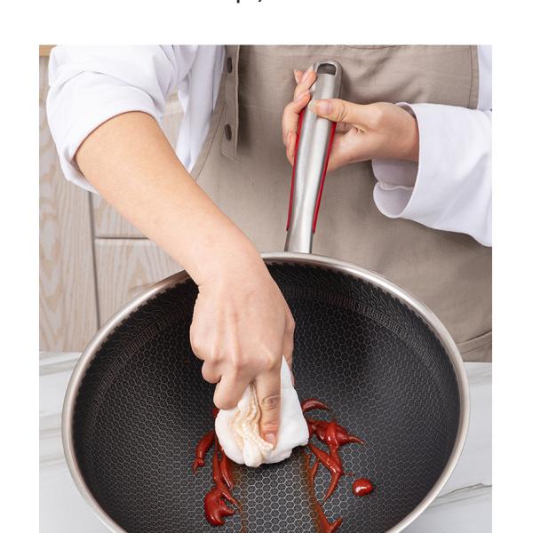 Hot Selling Kitchen 32cm Induction Wok Pan SUS 304 Stainless Steel Honeycomb Non-stick Frying Pan