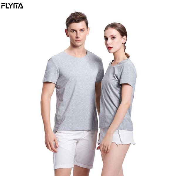 T-shirt redondos curtos por atacado feitos sob encomenda do verão do pescoço da camisa do algodão T dos homens e das mulheres da luva de Flyita com imprimir o logotipo