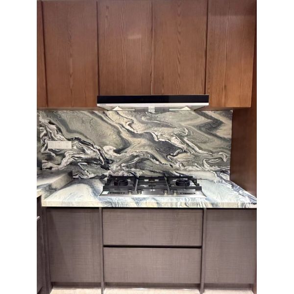 Purple Landscape Marble Vanity Top - Ink Wash Mountain Art Bathroom Countertop