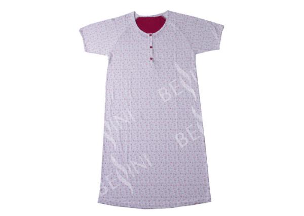 Ladies Cotton Jersey Red/Floral Printed Raglan Sleeve Round Neck Nightdress Allover Print Button Placket
