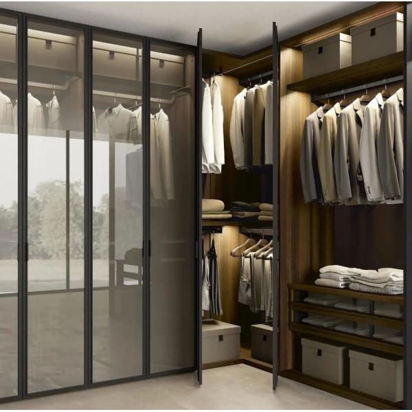 Corner Bedroom Wardrobe Closets With Sensor Led Metal Shelves