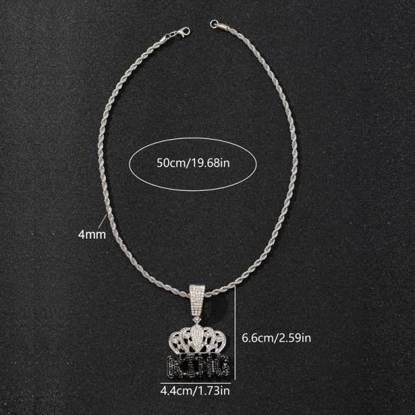 Fashion White Black Rhinestone Crown KING Pendant Necklace Hiphop 4mm Twist Rope Chain Necklaces For Men Jewelry Party Gifts