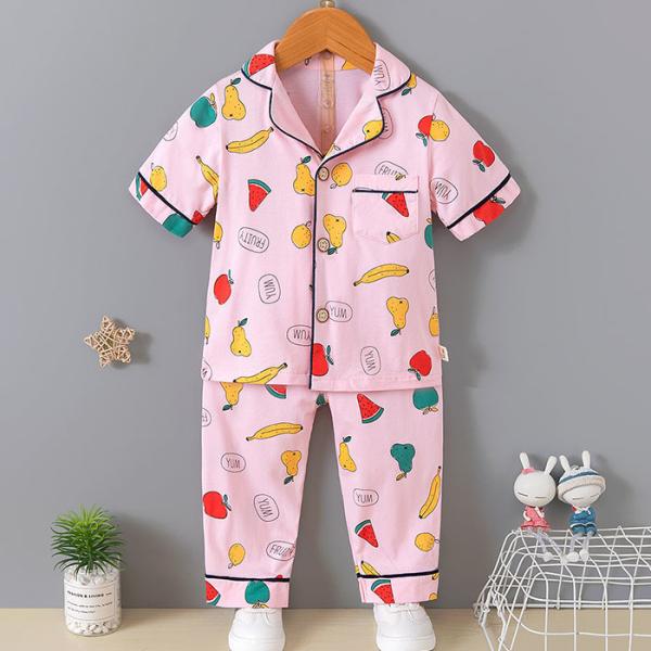 Short Sleeved Cardigan Pajama Set Full Flower Button Up Pyjamas For 120cm Height