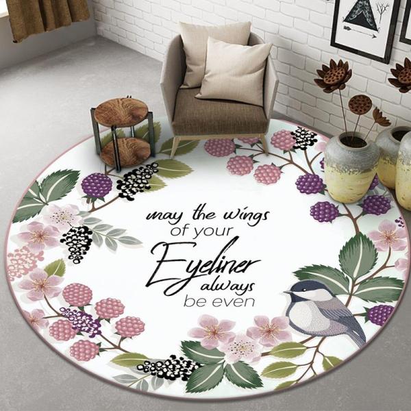 Plant And Flower Round Polyester Fiber Floor Carpet For Sofa And Living Room