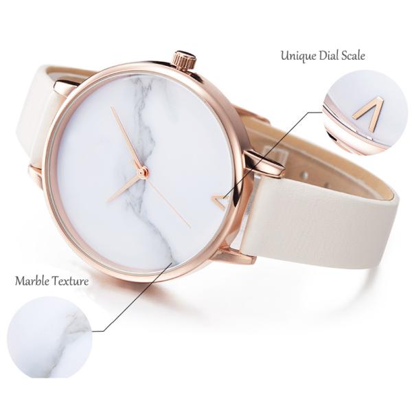 Marbled Unscaled Women Leather Watch 30m Waterproof 182mm Strap