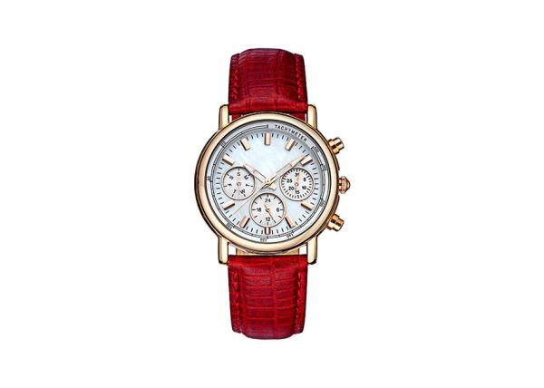 Leather Strap Stainless Steel Ladies Watch Quartz Movt IP Plating Case Color