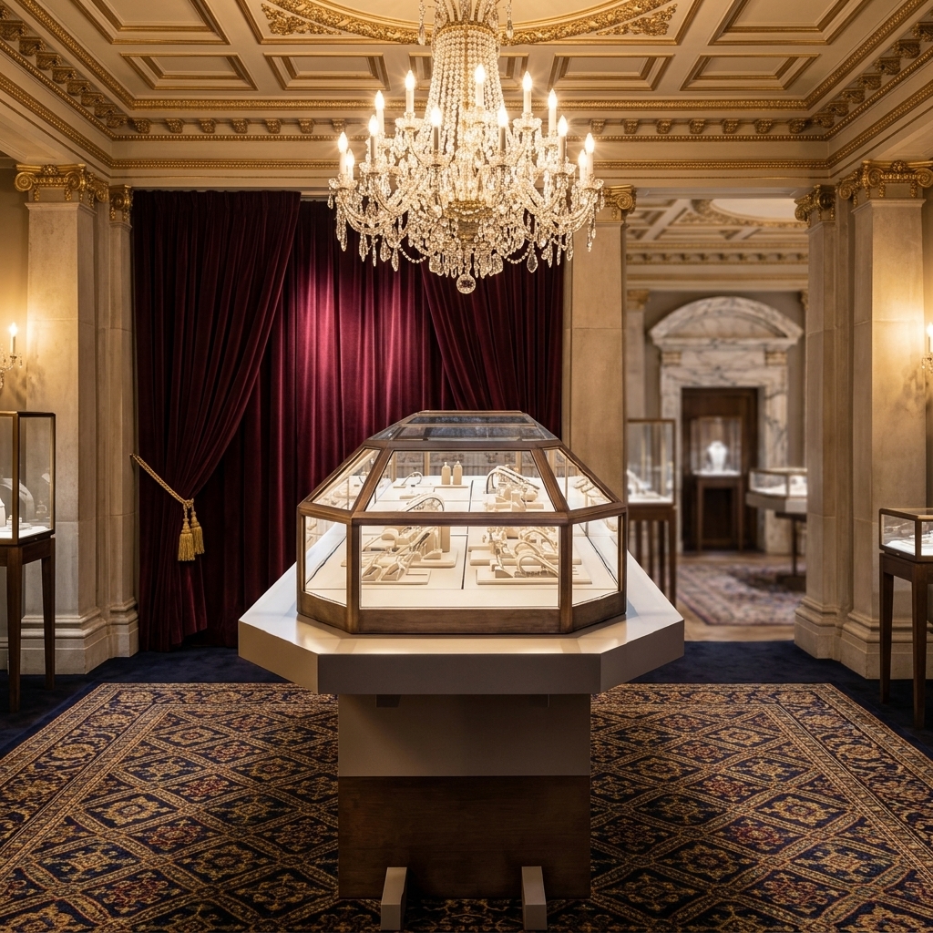 European-Style High-Transparency Glass Jewelry Display Case with LED Lighting Island Display Cabinet