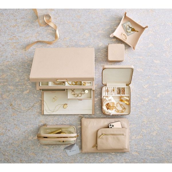 Zipper Type Leather Makeup Organizer Storage Box Double Layer Customized Logo