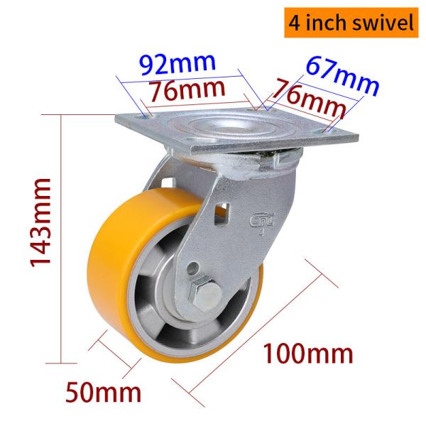 Aluminum 4 Caster Wheels Heavy Duty Castors Zinc Coating 100mm