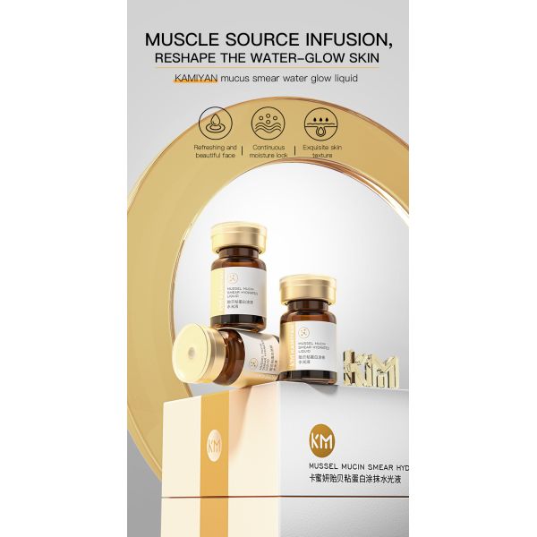 KM Custom Logo Skin Care Products Mussel Mucin Serum for Essence Toner for Women Whitening Facial Soothing Home Spa Use