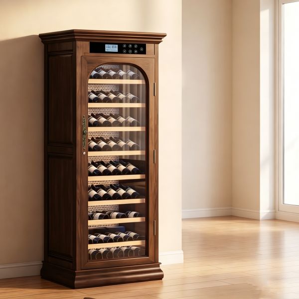 Dual-Zone Solid Wood Wine Cooler Cabinet With Digital Control Glass Doors