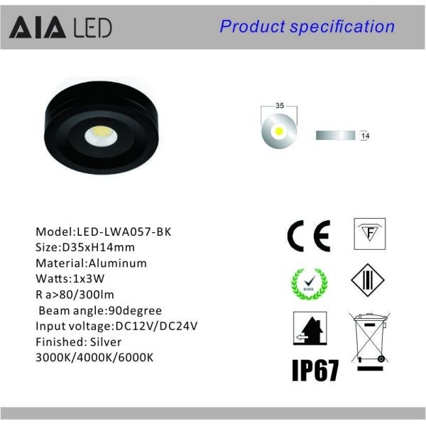 Round 3W waterproof IP65 LED cabinet light surface mounted led jewelry spot light for showroom use