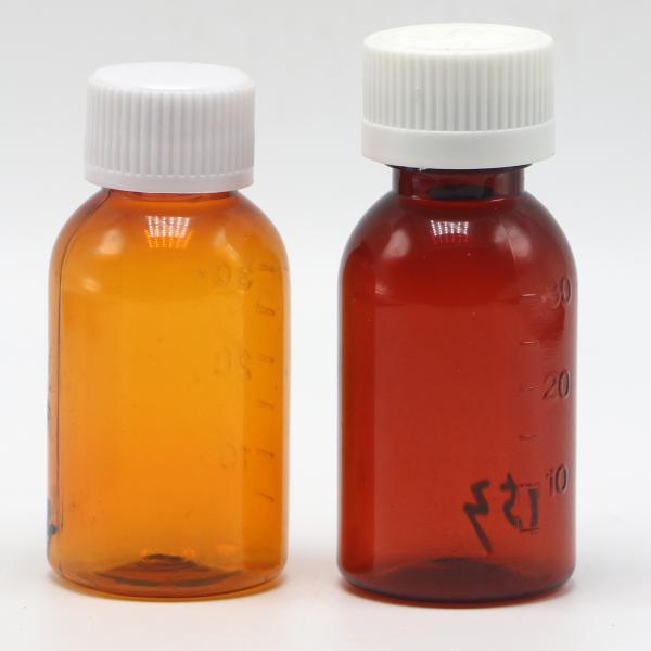 GMP Farmacêutico 30 ml PET Ambar Botelho de plástico líquido com tampa de parafuso à prova de adulteração
