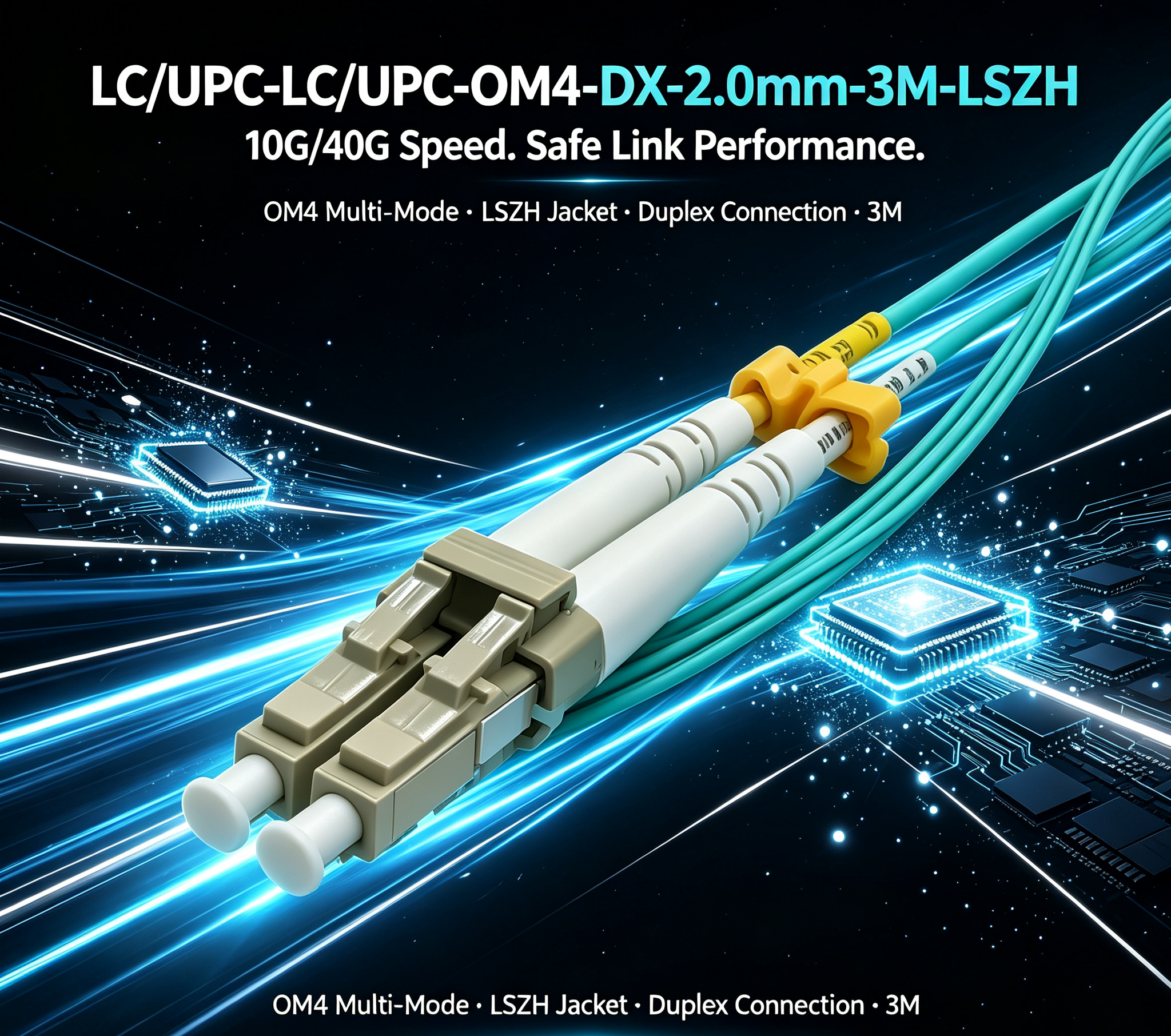 Datacenter Flame Retardant Duplex Optical Patch Cable With LC-UPC To LC-UPC Interface , OM4 Multimode , 2.0mm OD, LSZH Jacket , 3 Meter