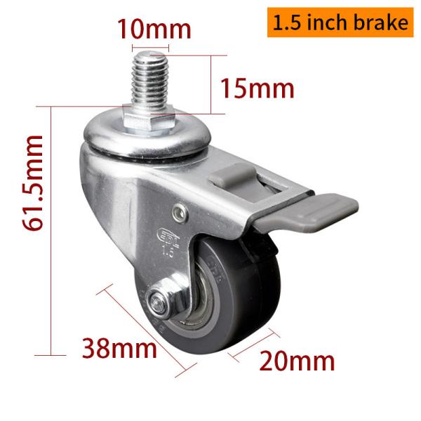 EDL Mini roues à rouleaux de 1,5 pouce 40 kg TPU fileté par type pivotant et frein