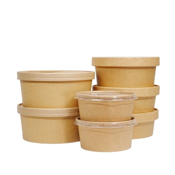 Low price customized disposable fast food salad noodle soup with kraft paper bowl