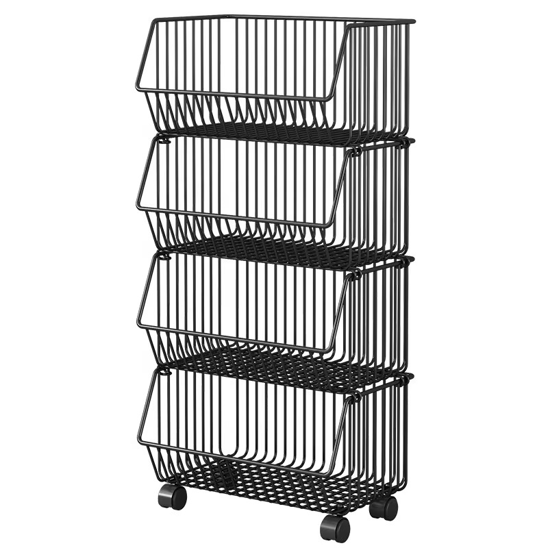Large Capacity Multi-layer Kitchen Trolley Black Metal Storage Rack Vegetable Fruit Storage Rack