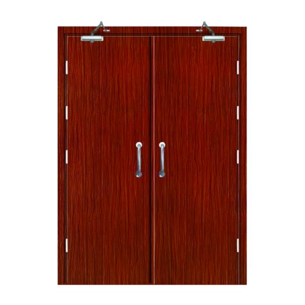Factory Direct Sales Wood Grain Steel Main Gate Design Double Fire Door with Smart Lock