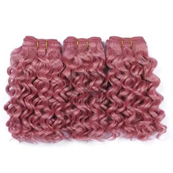 Pink Deep Curly Remy Human Hair Bundles Sew In Weave Bundles Brazilian Bundle Deals