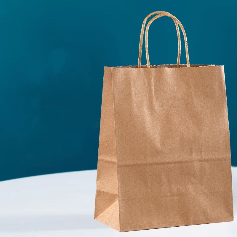 Takeaway Packaging Kraft Paper Bag with Customized Logo Printing and Hand-Held Design