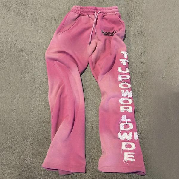 Custom Flare Sweat Pant Relaxed Trousers Sun Faded Puff Print Bootcut Acid Wash Flared Sweatpants