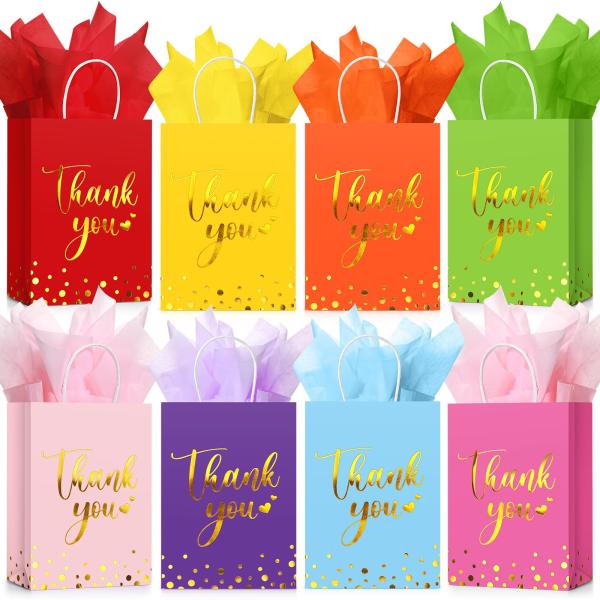 Impresión de grabado de papel rosa de color personalizado Gracias Bolsas de papel Kraft regalo con impresión de logotipo