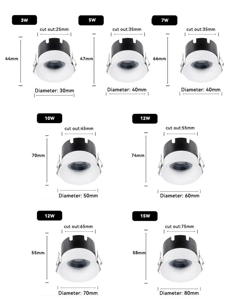 Deep Anti Glare Recessed Light, Multi-Proof Dimming LED Spot Down Light Support Triac 0-10V Dali-2 Dali Dt6 Dt8