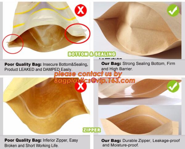 custom resealable recyclable kraft paper square bottom zipper bag, standup Zipper seal Kraft Paper Coffee Bag with Side
