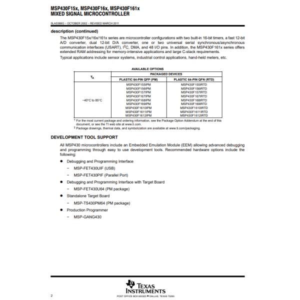 MSP430F169IPMR IC интегральные схемы MSP430 16-битные -40°C ~ 85°C