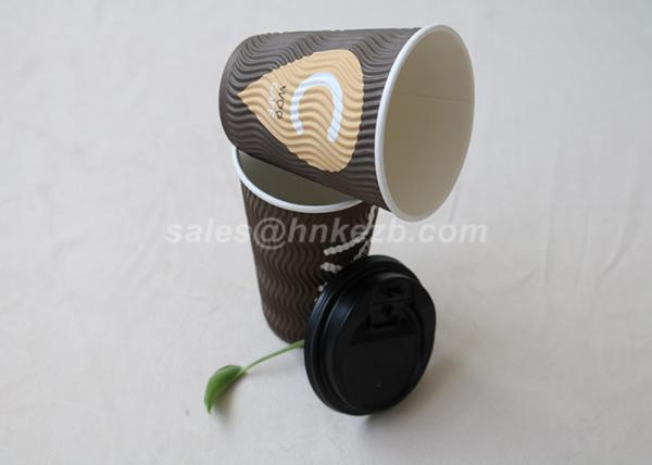 Disposable Insulated Ripple Hot Coffee Paper Cups With Lids Black Color 12 Oz