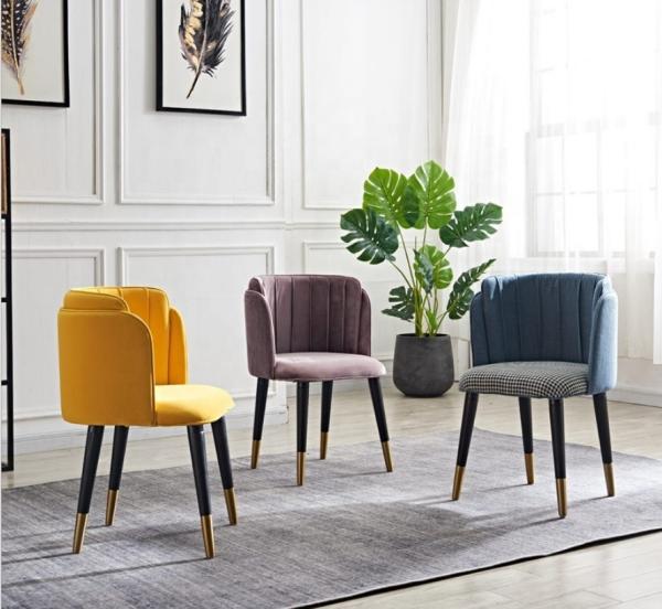 Velvet Accent Fabric Dining Room Chairs High Back With Arms For Guest Room