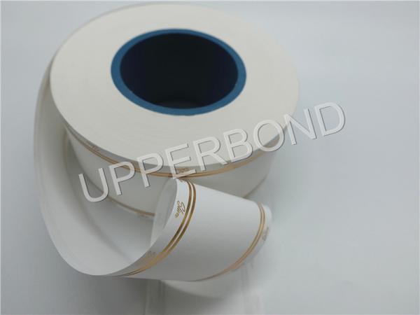 Papel de derrubada branco do cigarro com linha de carimbo quente do ouro