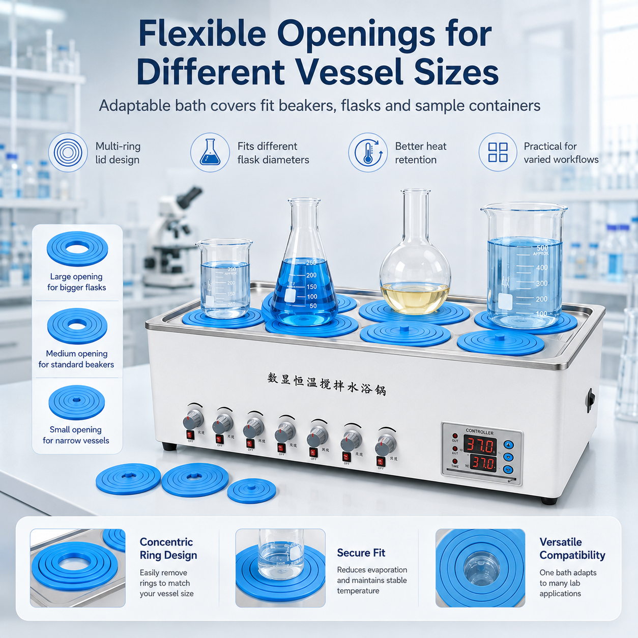 Cenlee OEM 8-Position Magnetic Stirring Water Bath 100°C 1500W for Laboratory Sample Mixing Chemical Research