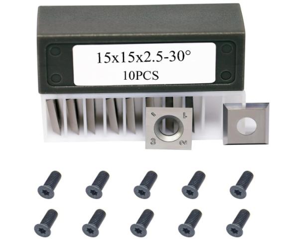 10pcs Chisel de transformação de madeira dicas de cortadores de carburo de tungstênio inserções, 15x15x2.5mm inserções de carburo quadrado cortadores com parafusos