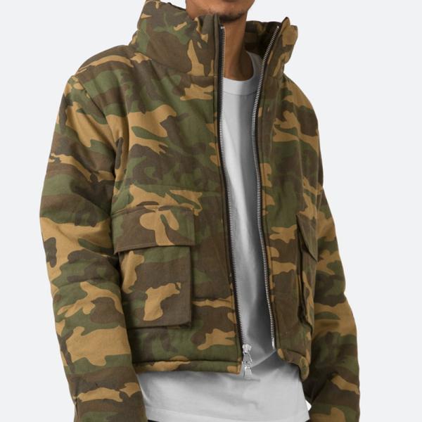 OEM Designer Puff Padded Coat Oversized Jacquard Men's Down Winter Custom Windbreaker Bubble Down Camo Puffer Jackets for Men