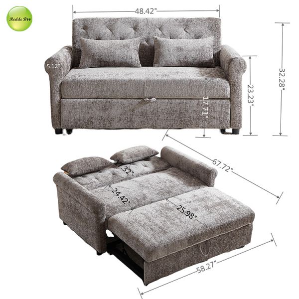 Luxury Chenille Fabric Sofa Bed Space-Saving 2 Seater Convertible Sleeping Pull Out Sofa Bed For Living Room