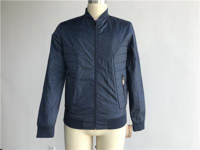 Mens Navy Color Nylon Bomber Jacket With Rib Trim High Fashion TW61805
