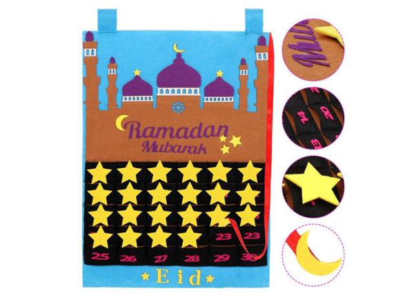 Wall Hanging Felt Holiday Decorations 30 Days Countdown Eid Mubarak Blue