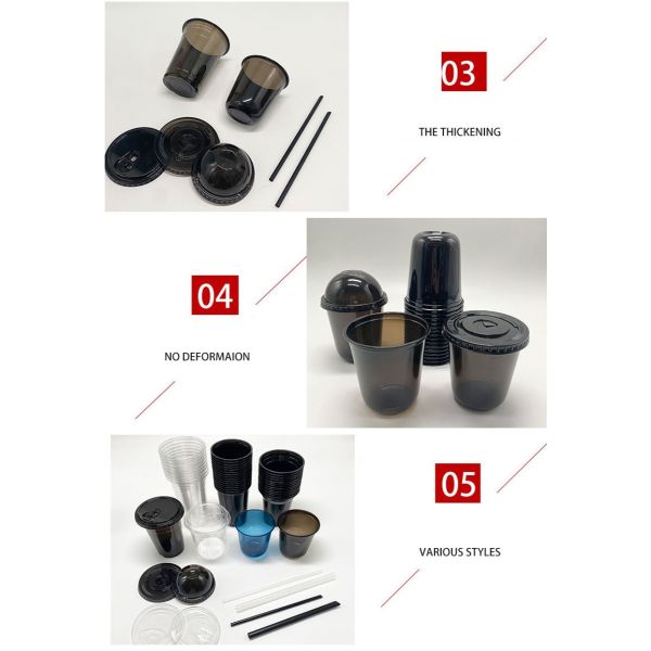 China manufacturer 360ml 400ml 500ml U Shaped Black PET Plastic Cups With Lids