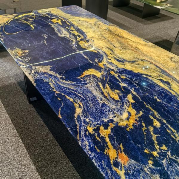 Natural Blue Round Marble Dining Table Brazil Cloisonne Stone Dining Table For Home