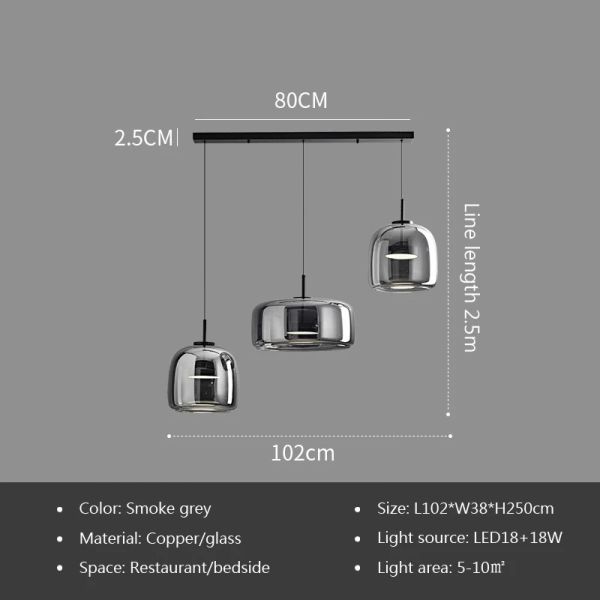 Nordic Glass Led Pendant Light Light Luxury Smoke Grey Hanging Light（WH-AP-677）