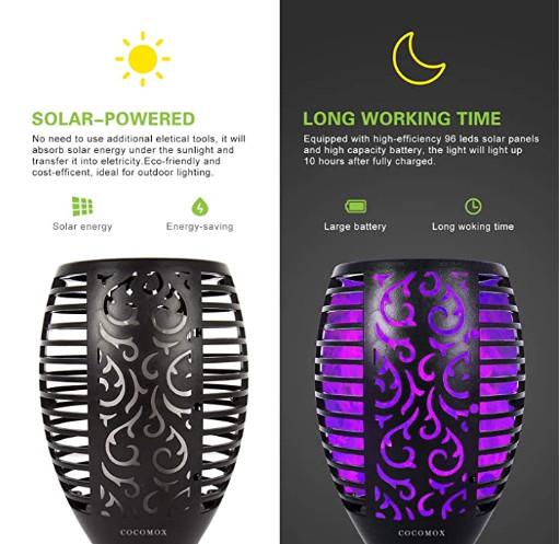 4 Pack Purple Flame 5.5volts Solar Garden Torch Light
