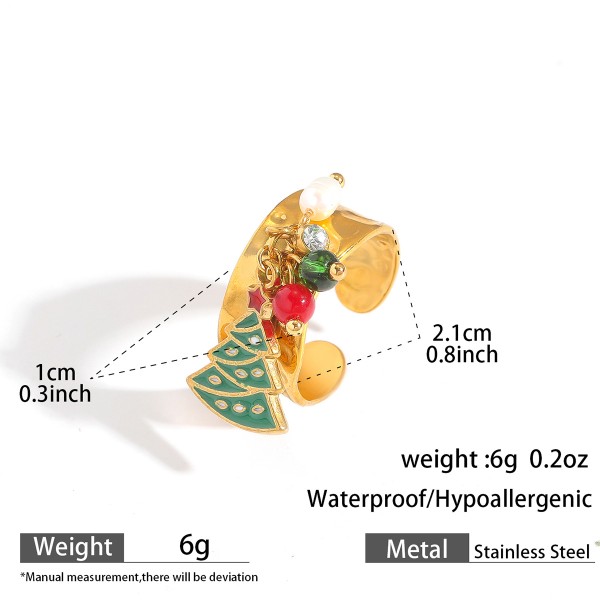 Fashion Popular Stainless Steel Enamel Christmas Tree Stocking Reindeer Snowflake Jewelry Rings 18k Gold Plated Adjustable Ring