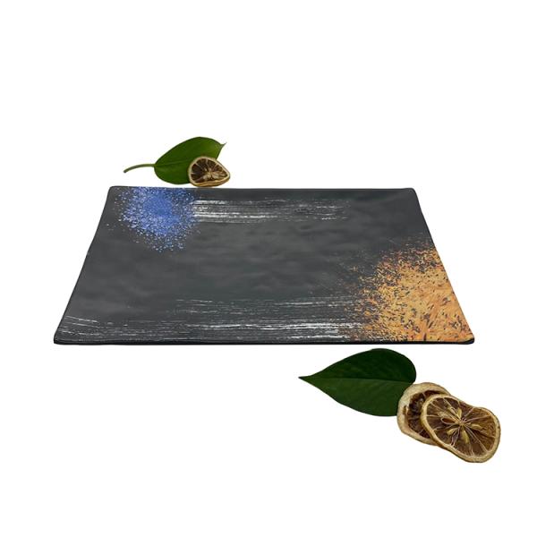 Matte Black Melamine Soup Plate Reliefs Texture Rectangle Shaped Plates