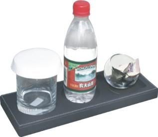 Black PU Hotel Guest Room Accessories Water Cup Mug Holder Box 3 Slots